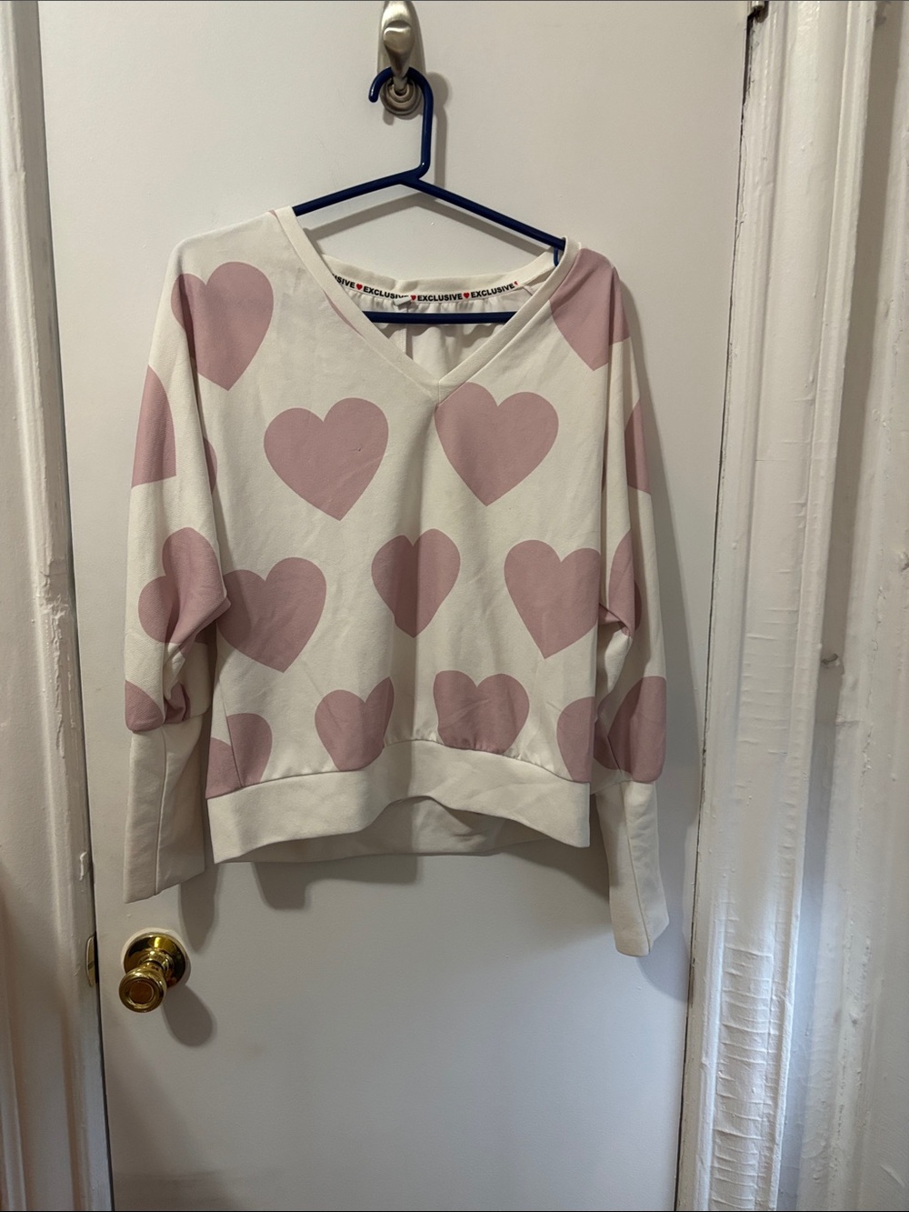 White long sleeve shirt with Pink Heart Print